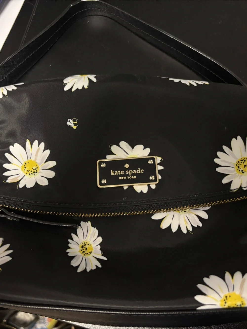 kate spade Black Daisy-Print Shoulder Bag with Gold Hardware
